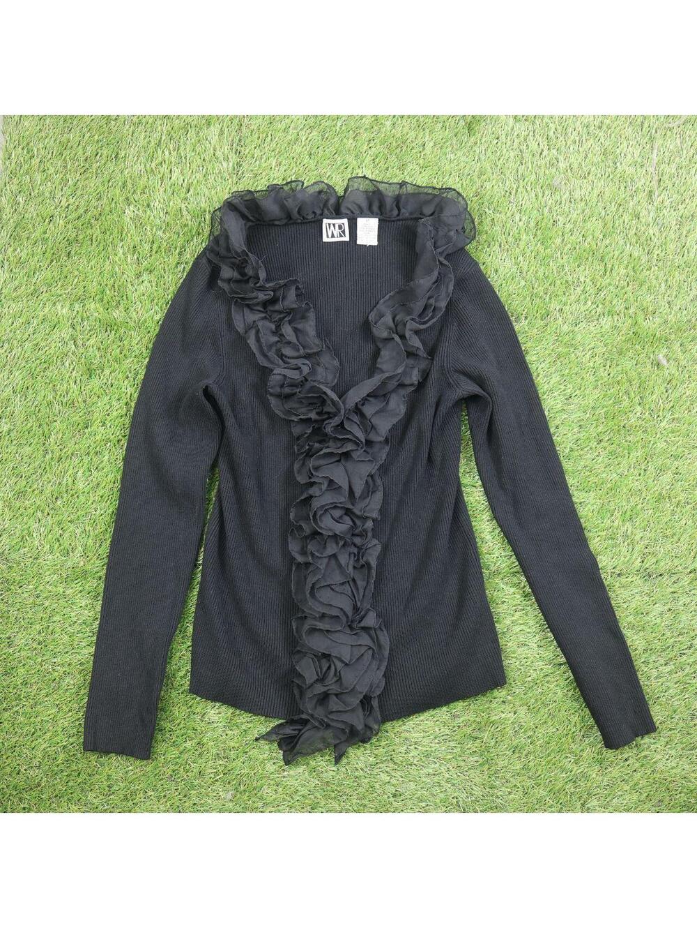 WR black ruffle knit cardigan top (M)